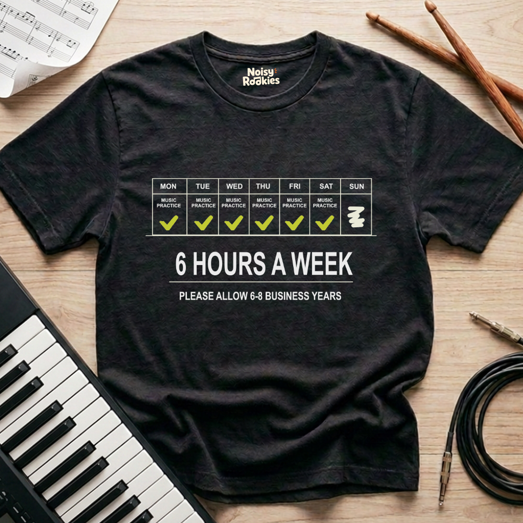 Please Allow 6 to 8 Business Years: Funny Beginner Musician T-Shirt