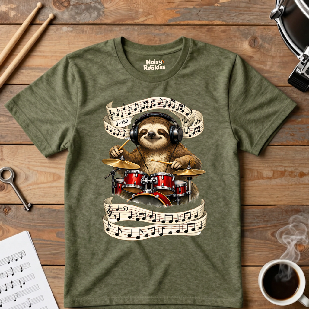 Happy Sloth Drummer: Funny Beginner Drummer T-Shirt