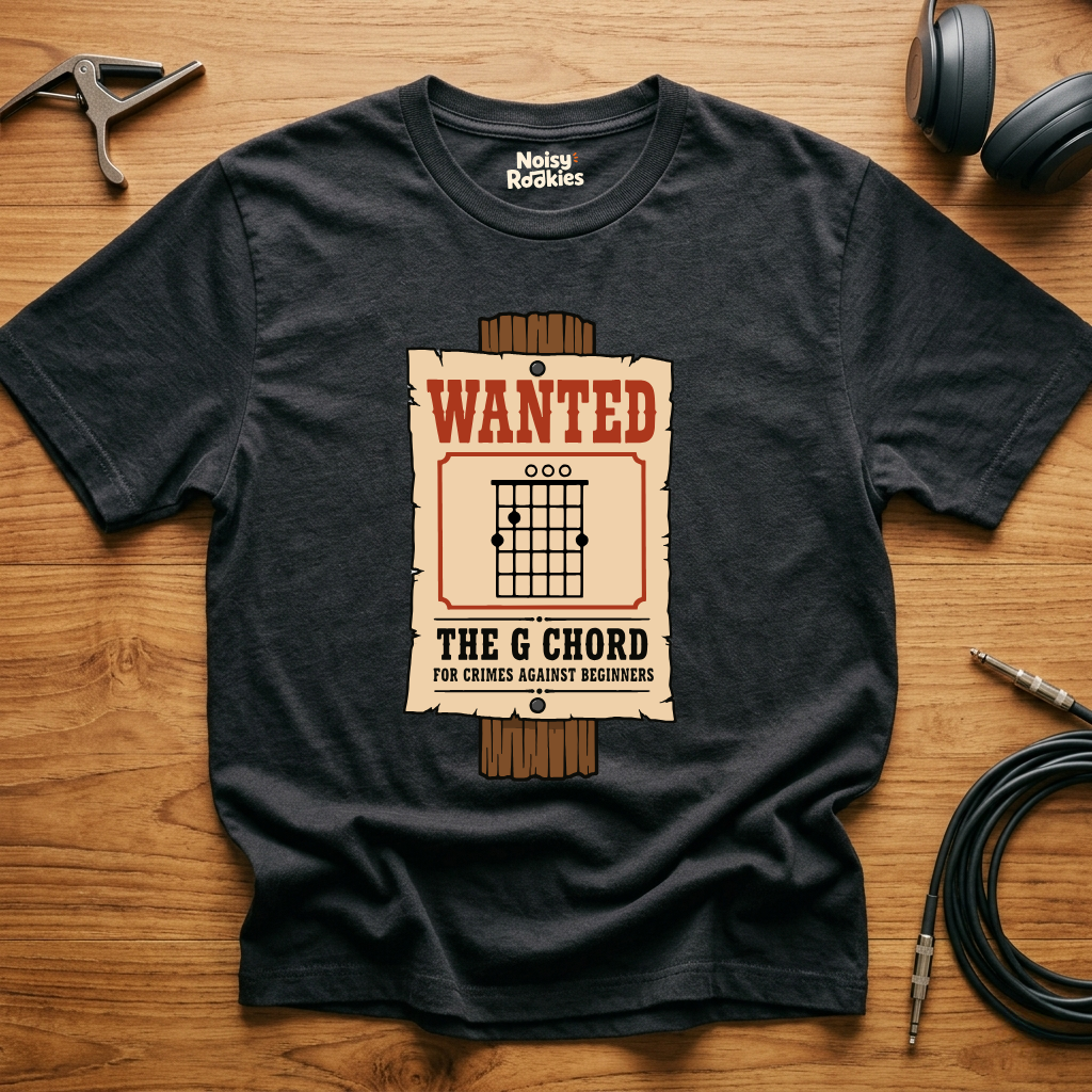 The G Chord, Wanted for Crimes Against Beginners: Funny Beginner Guitarist T-Shirt