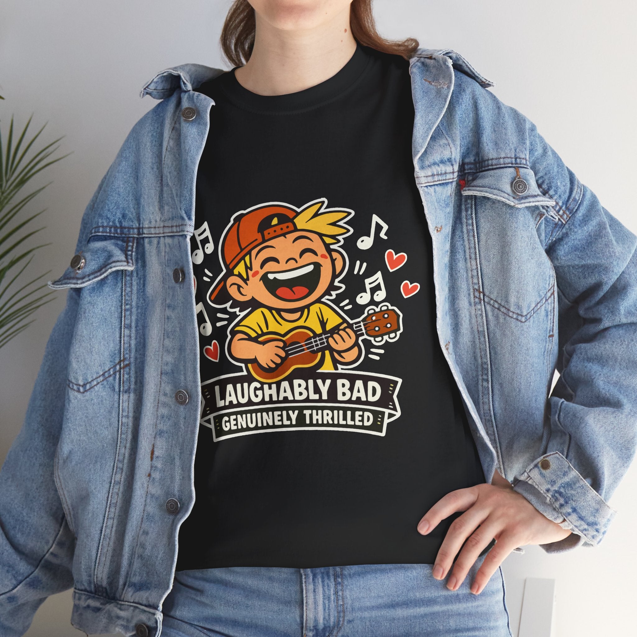 Laughably Bad, Genuinely Thrilled: Funny Beginner Ukulele T-Shirt